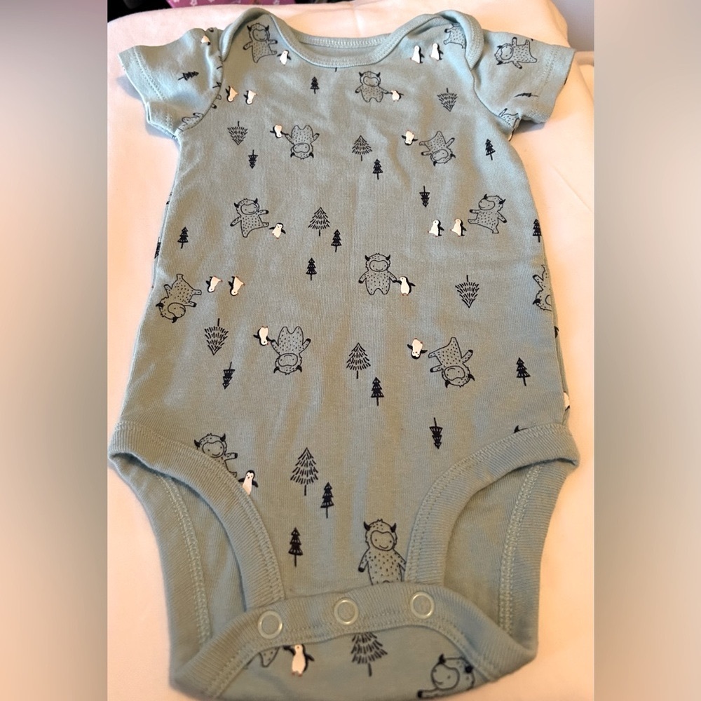 Baby onesie w/ little monster and penguin